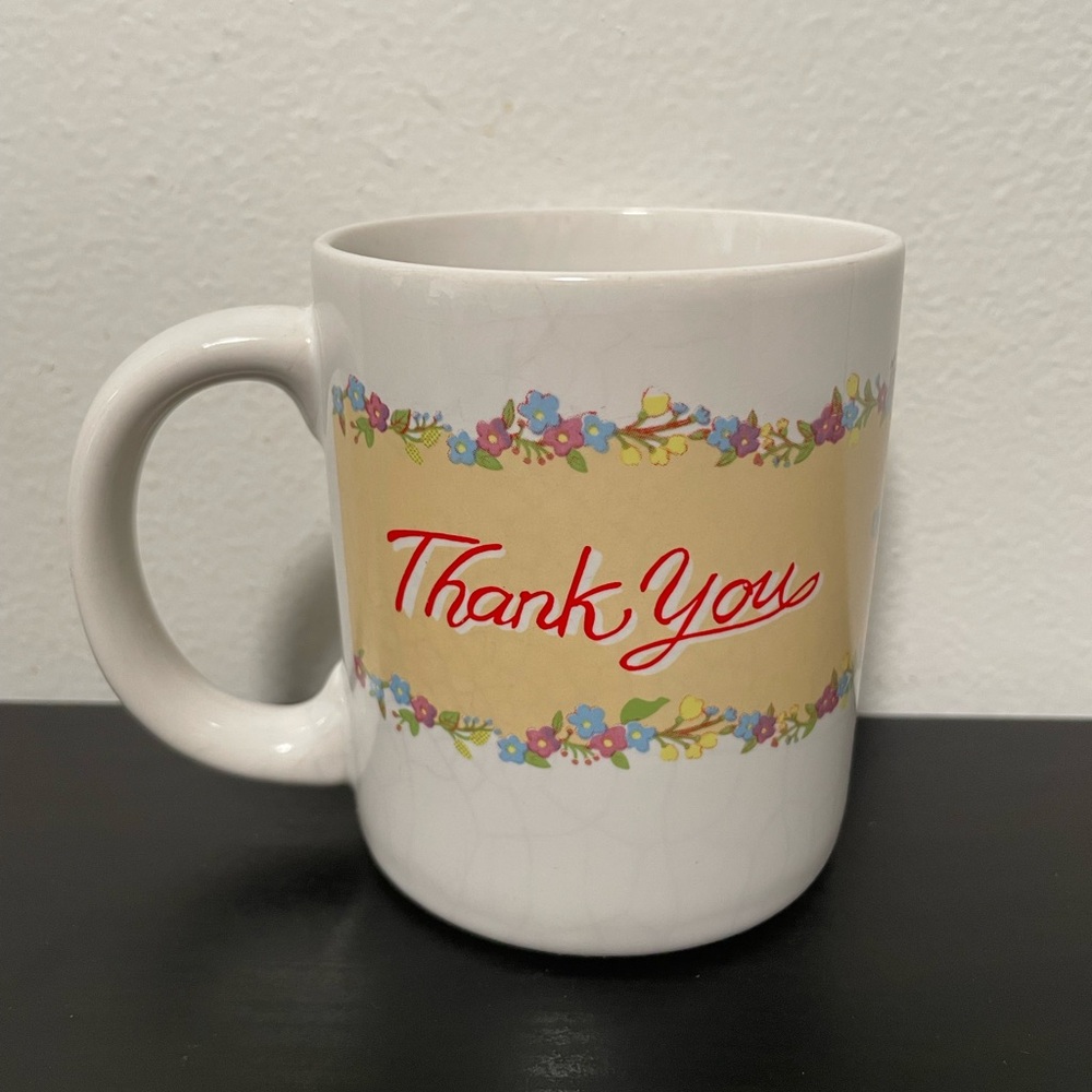 Thank You Coffee Mug NEW 12oz CMC Made In Korea Floral Cup Vintage 1990